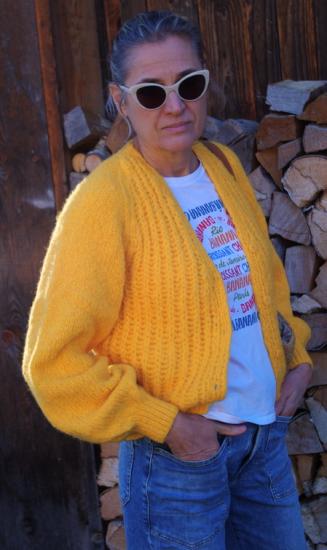 Preview: Cardigan, Strickjacke Mila Mango von INTI Knitwear, Grobstrick, Ballonärmel, Alpakawolle